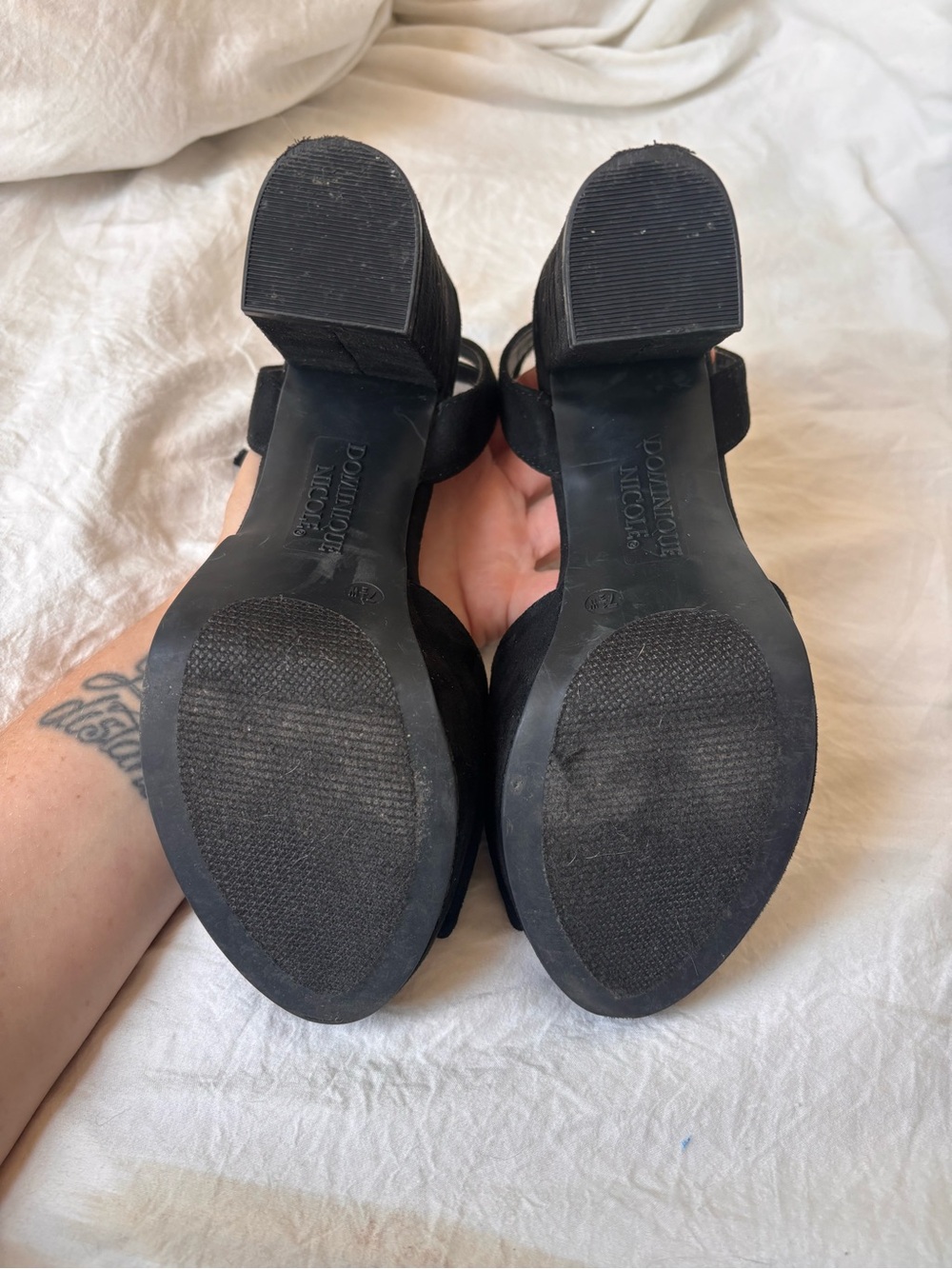 Dominique Nicole Black Suede Platform Block Heel Sandals with Ankle Strap | 6.5 - Picture 6 of 10